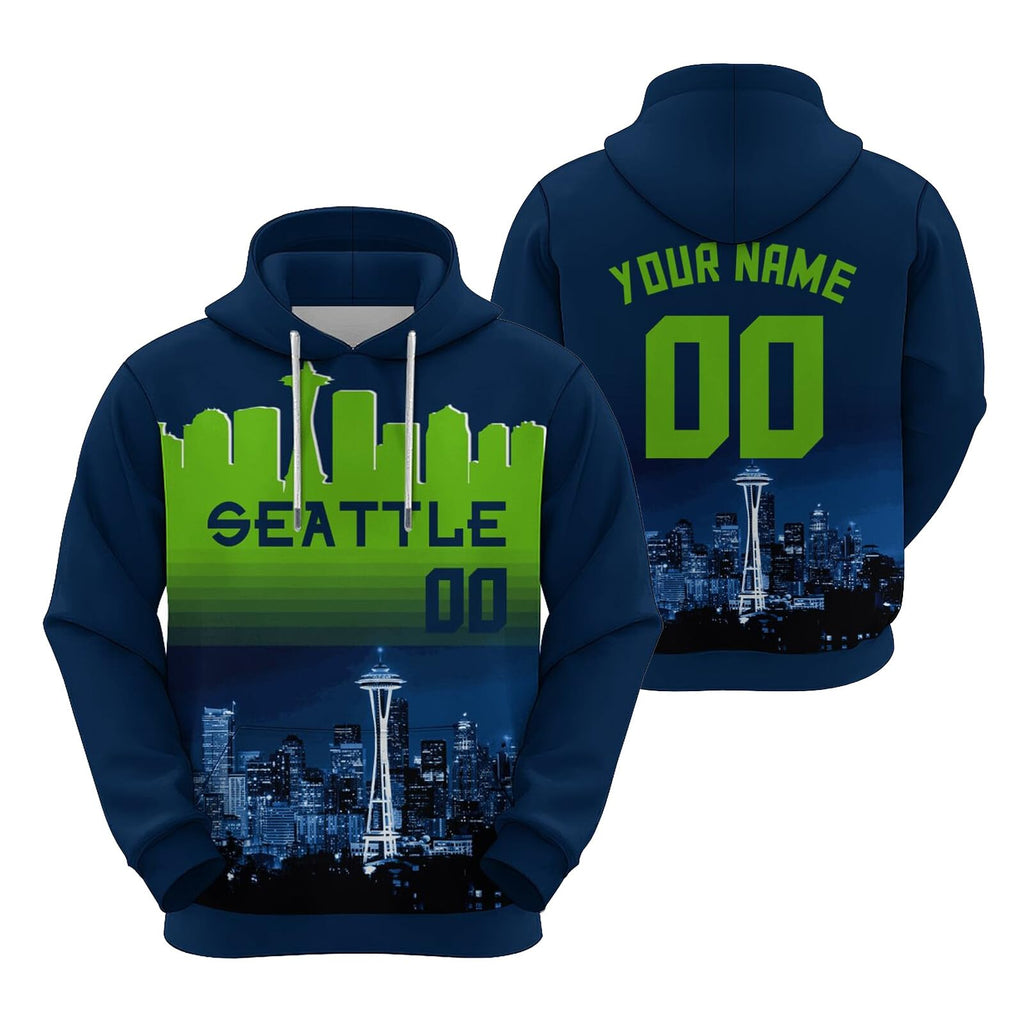 Custom Sports Pullover Sweatshirt City Seattle Night Fashion Football Hoodie