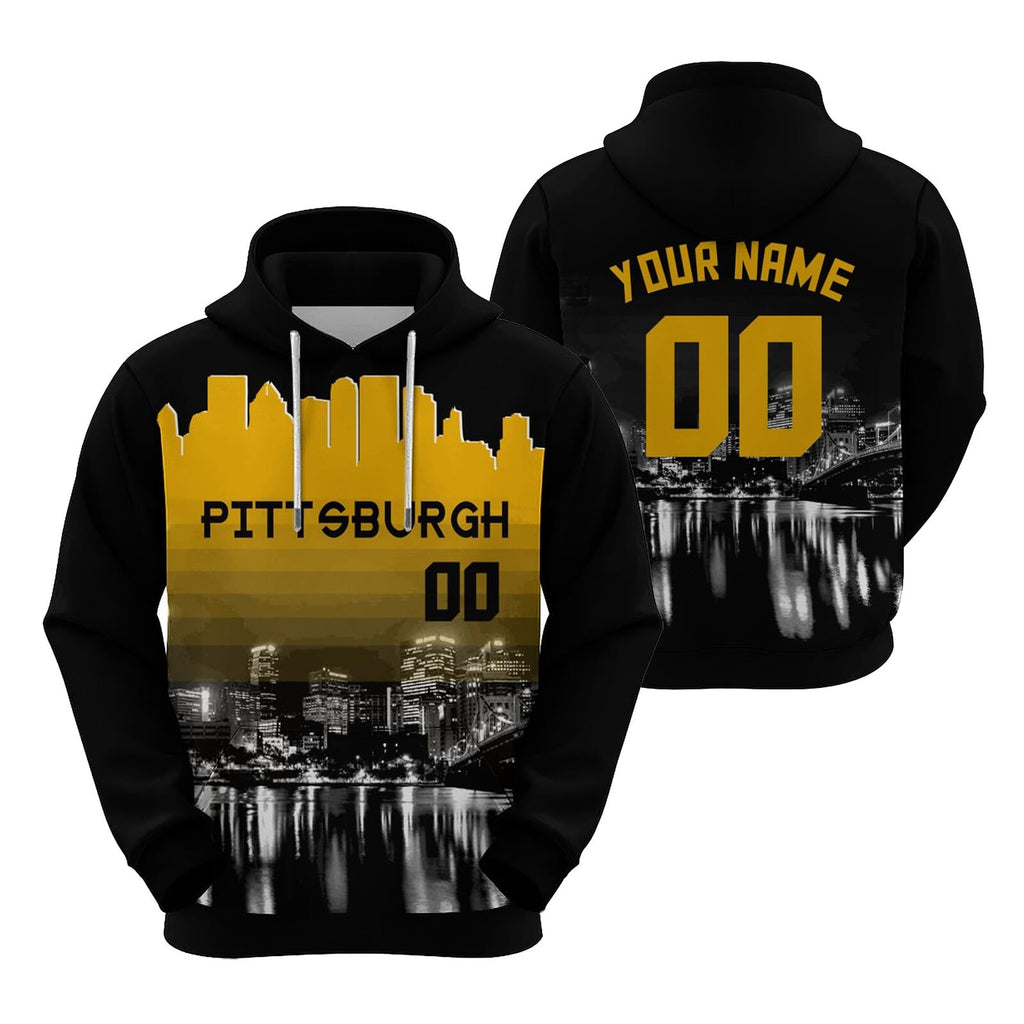 Custom Sports Pullover Sweatshirt City Pittsburgh Night Fashion Football Hoodie