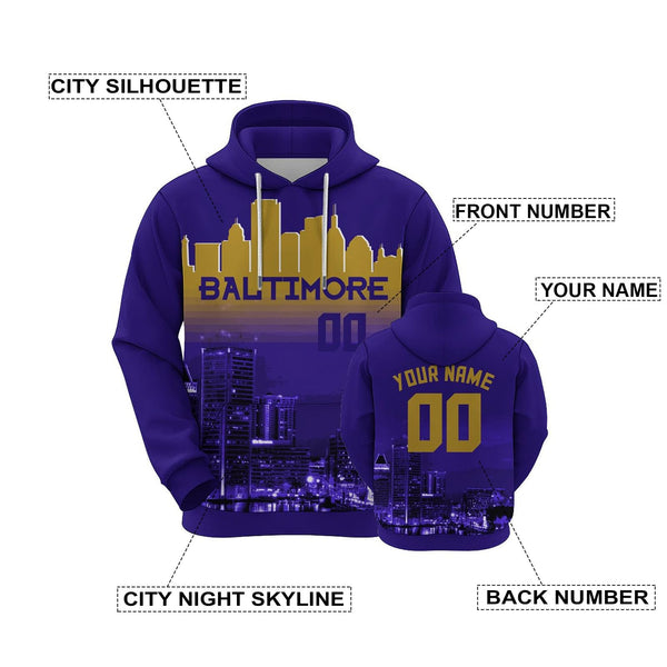 Custom Sports Pullover Sweatshirt City Baltimore Night Fashion Football Hoodie