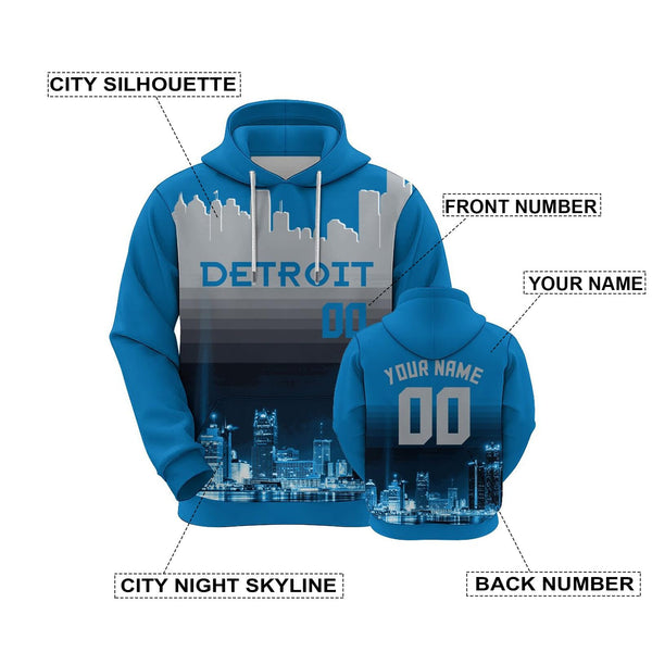 Custom Sports Pullover Sweatshirt City Detroit Night Fashion Football Hoodie