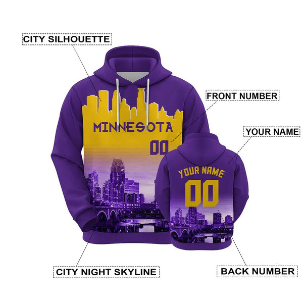 Custom Sports Pullover Sweatshirt City Minnesota Night Fashion Football Hoodie