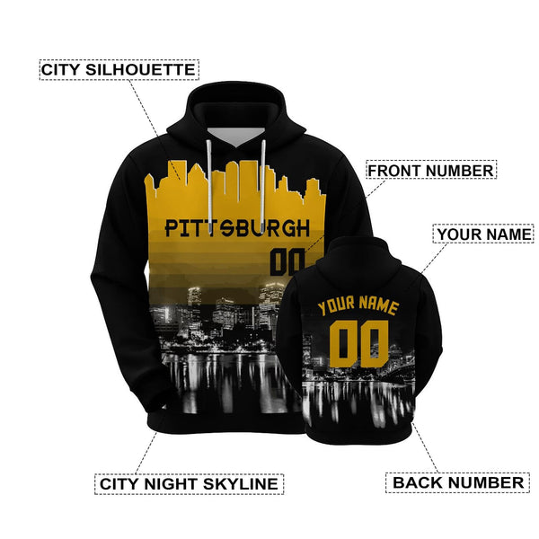 Custom Sports Pullover Sweatshirt City Pittsburgh Night Fashion Football Hoodie