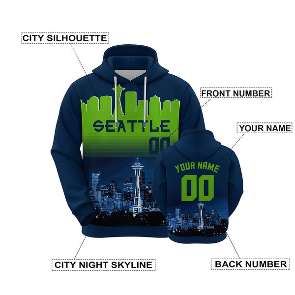 Custom Sports Pullover Sweatshirt City Seattle Night Fashion Football Hoodie