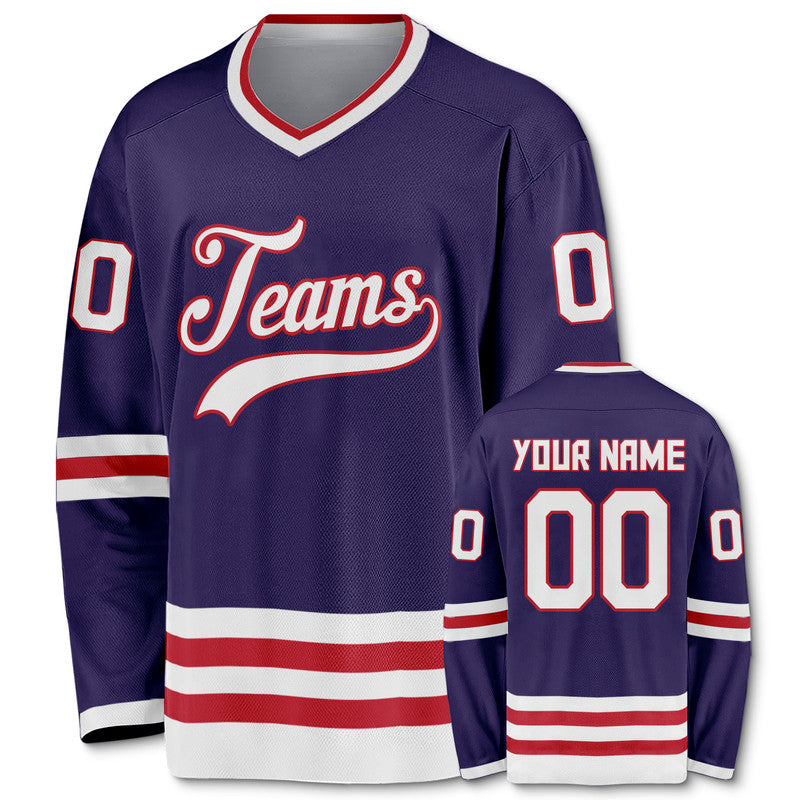 Custom Purple White-Red Authentic Hockey Jersey