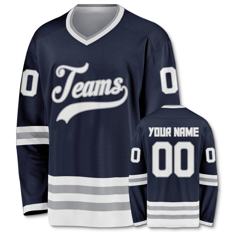 Custom Navy White-Gray Authentic Hockey Jersey