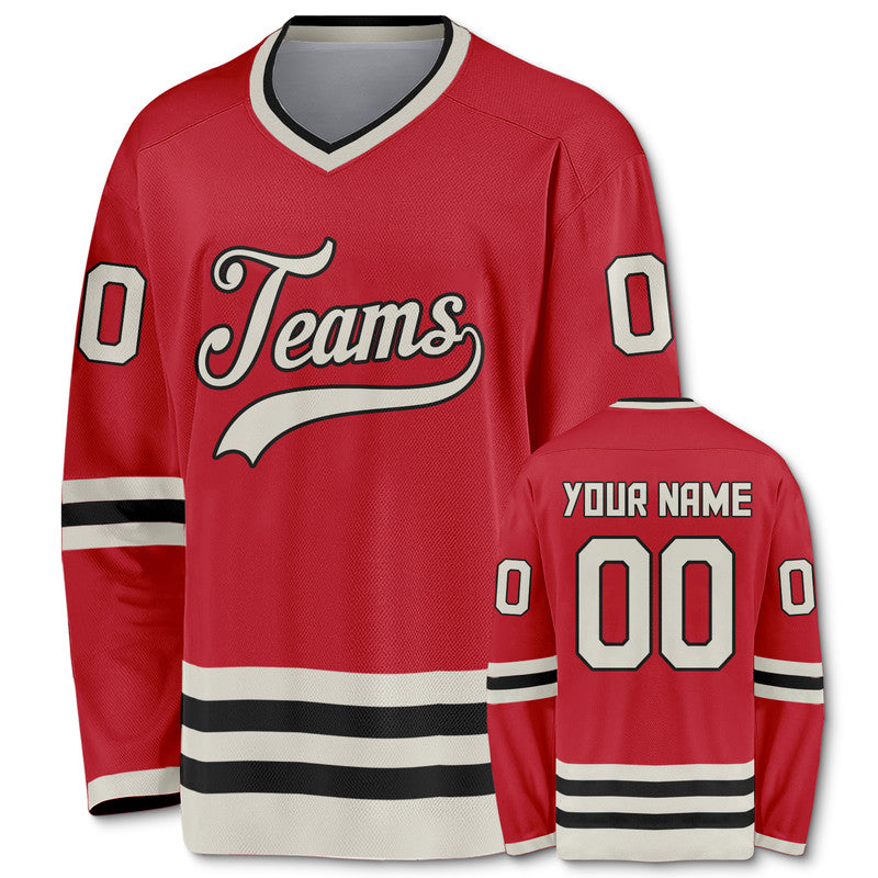 Custom Red Beige-Black Authentic Hockey Jersey1