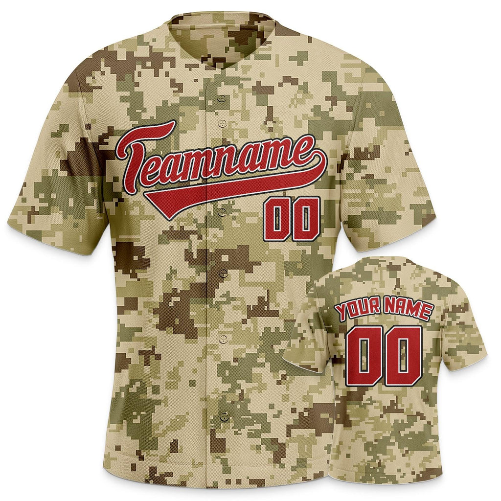 Custom Camo Red-Black Authentic Salute To Service Baseball Jersey