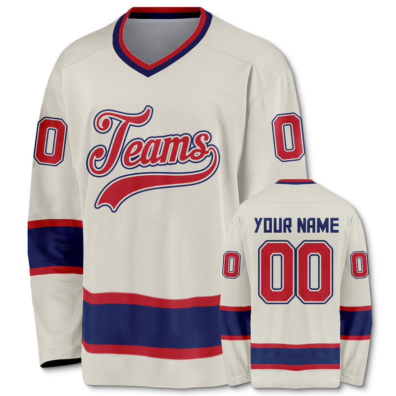 Custom Cream Red-Royal Authentic Hockey Jersey