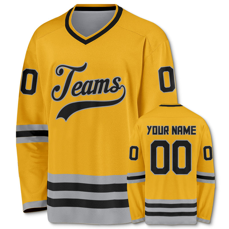 Custom Gold Black-Gray Authentic Hockey Jersey