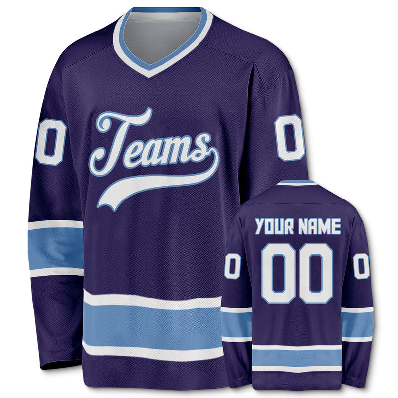 Custom Purple Light Blue-White Authentic Hockey Jersey