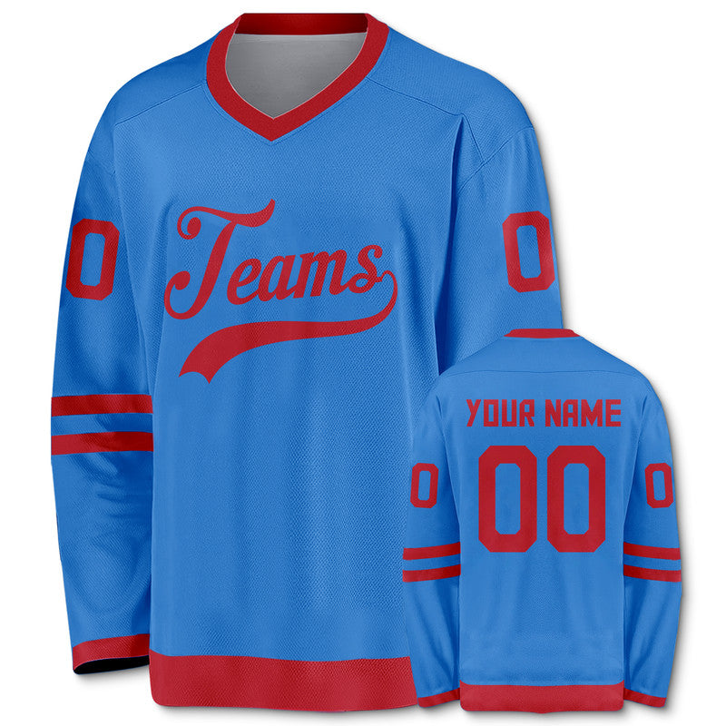 Custom Powder Blue Red Authentic Hockey Jersey