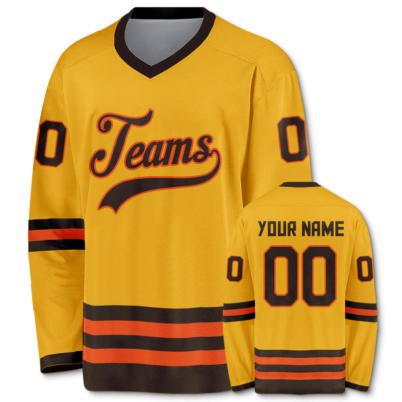 Custom Gold Brown-Red Authentic Hockey Jersey