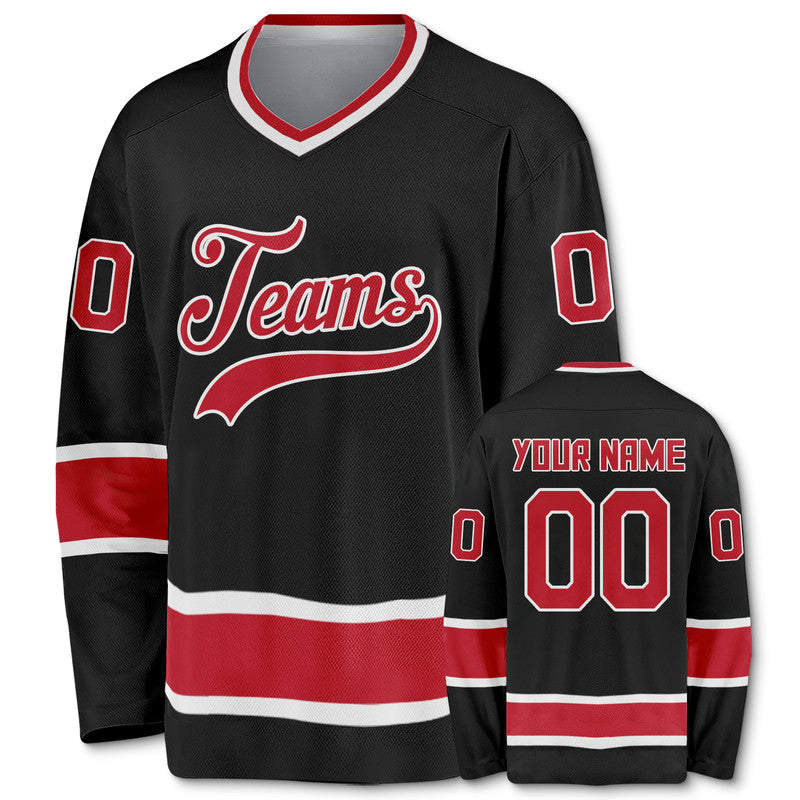 Custom Black Red-White Authentic Hockey Jersey2