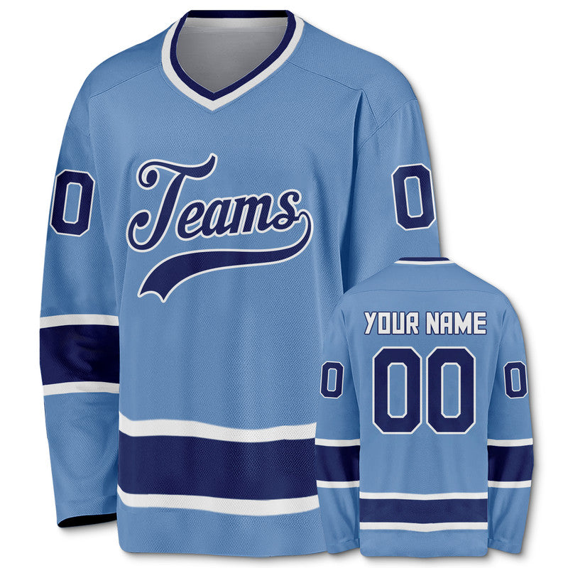 Custom Light Blue Royal-White Authentic Hockey Jersey