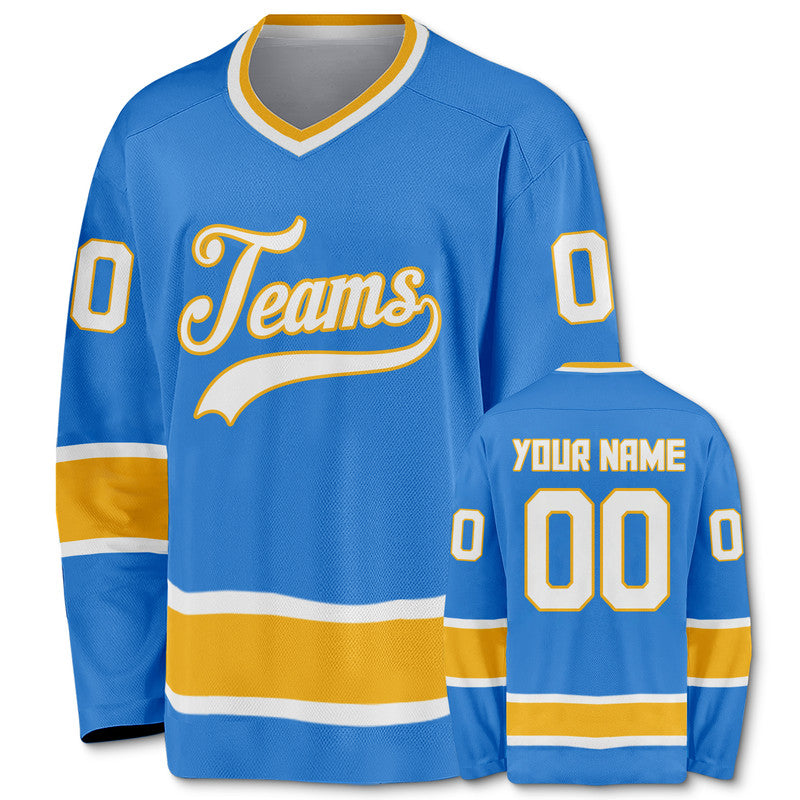 Custom Powder Blue White-Gold Authentic Hockey Jersey