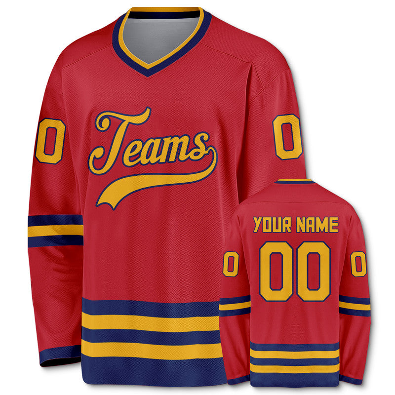 Custom Red Gold-Black Authentic Hockey Jersey