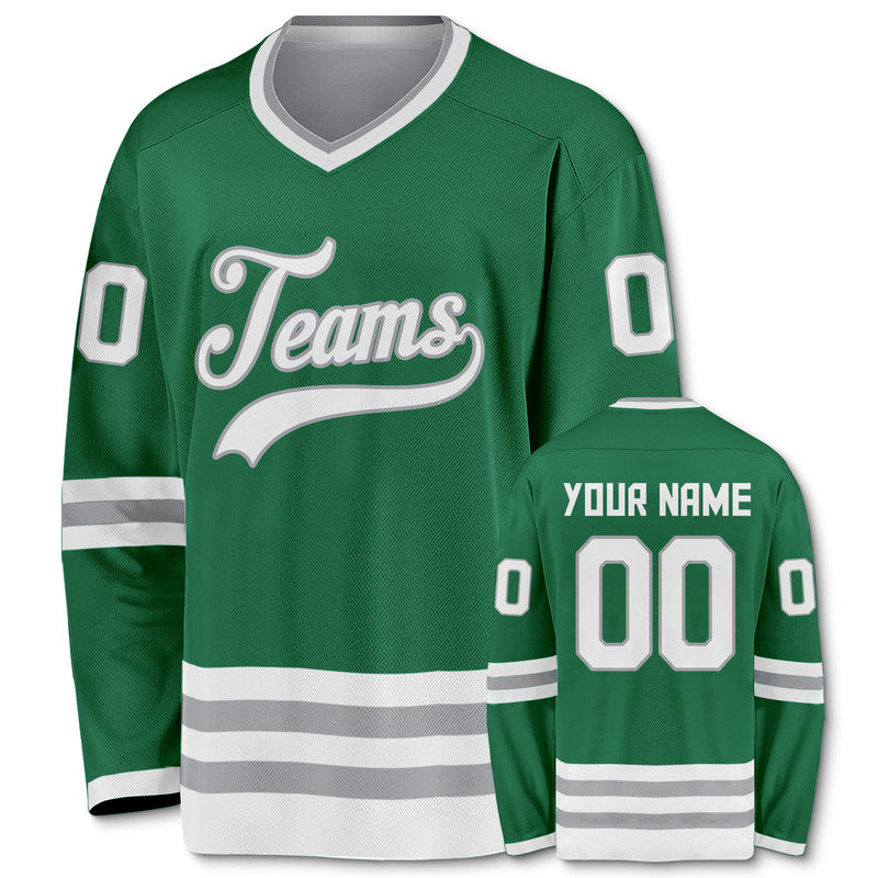 Custom Kelly Green White-Gray Authentic Hockey Jersey