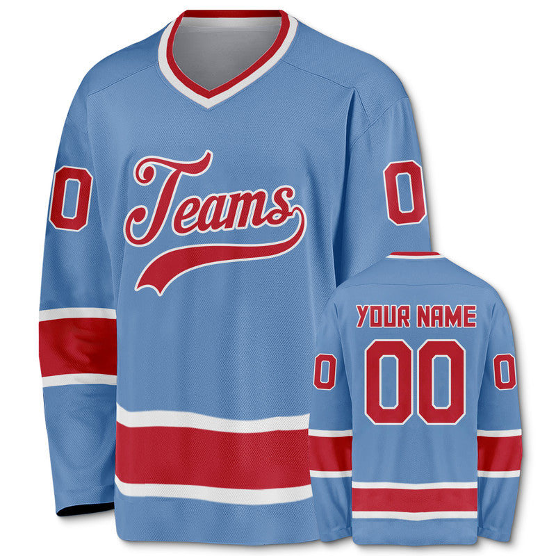 Custom Light Blue Red-White Authentic Hockey Jersey