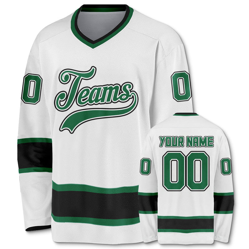 Custom White Green-Black Authentic Hockey Jersey