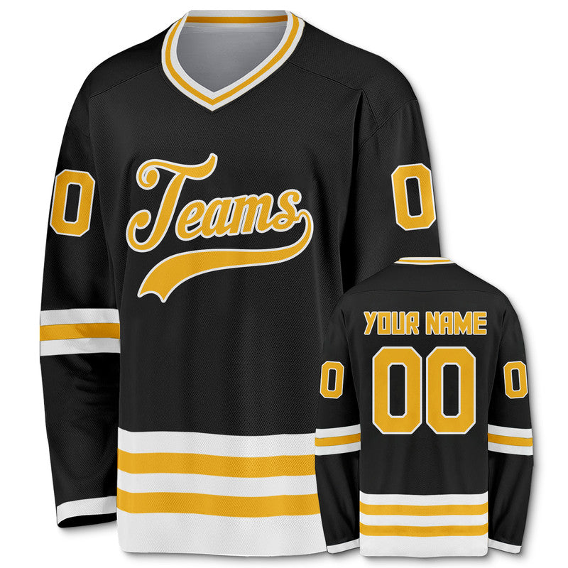 Custom Black Gold-White Authentic Hockey Jersey