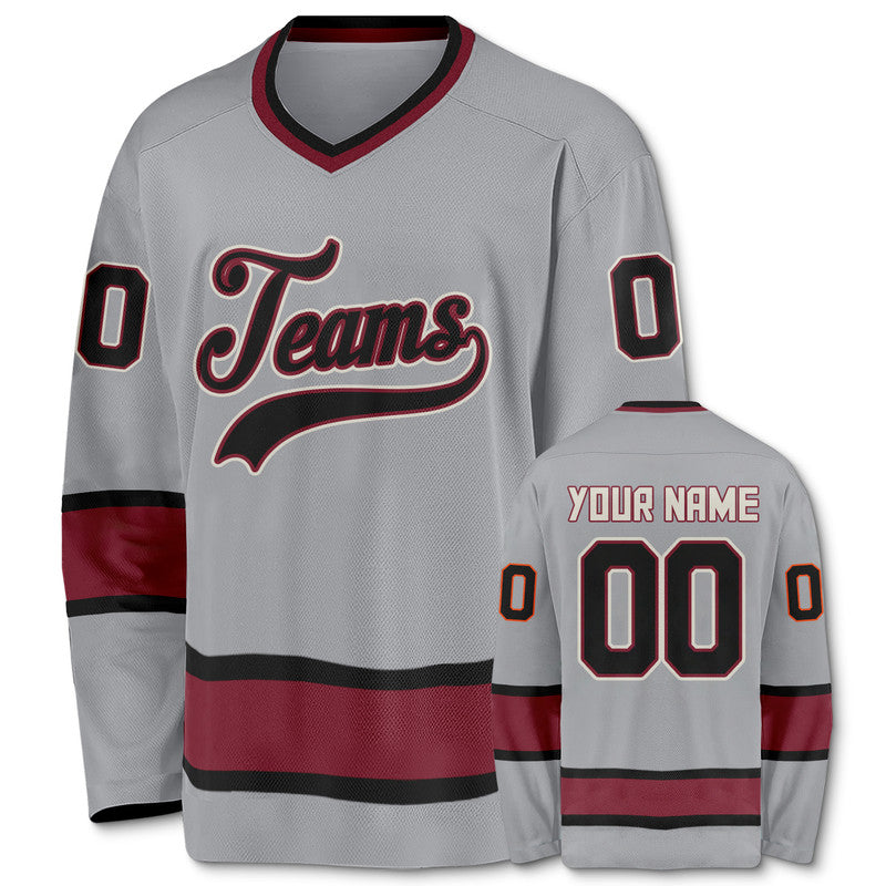 Custom Gray Black-Crimson Authentic Hockey Jersey