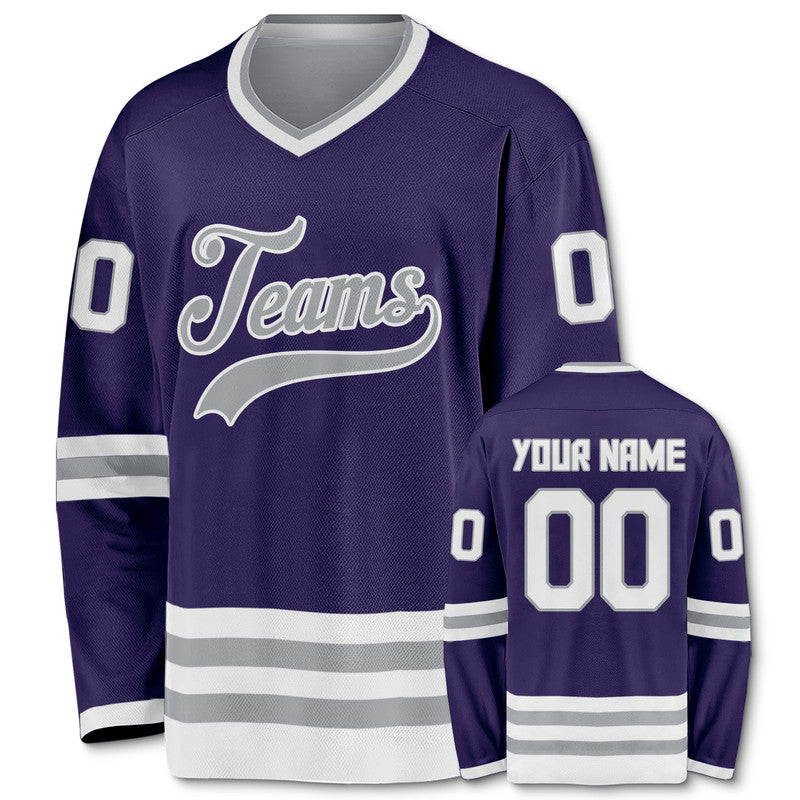 Custom Purple White-Gray Authentic Hockey Jersey