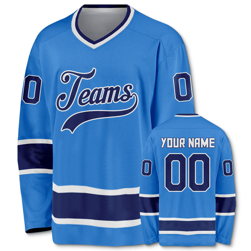 Custom Powder Blue Royal-White Authentic Hockey Jersey