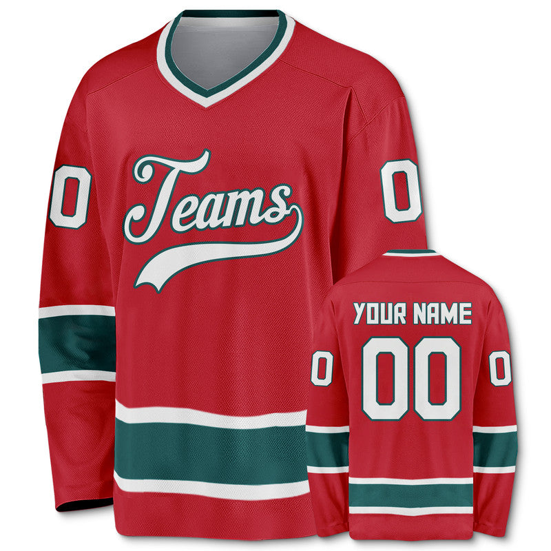 Custom Red White-Aqua Authentic Hockey Jersey