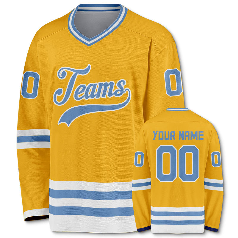 Custom Gold Light Blue-White Authentic Hockey Jersey