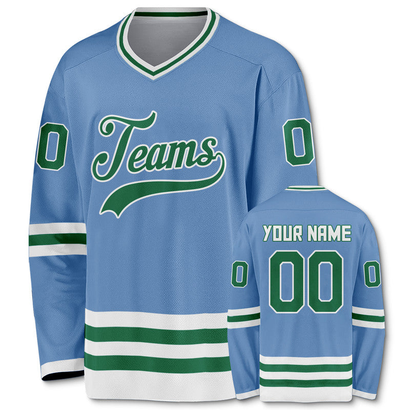 Custom Light Blue Kelly Green-White Authentic Hockey Jersey