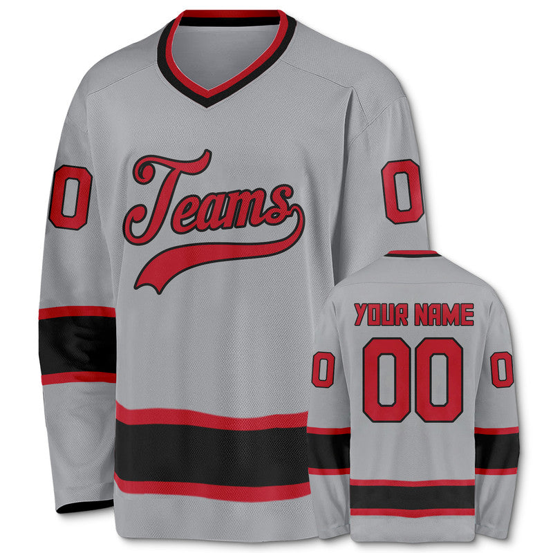 Custom Gray Red-Black Authentic Hockey Jersey