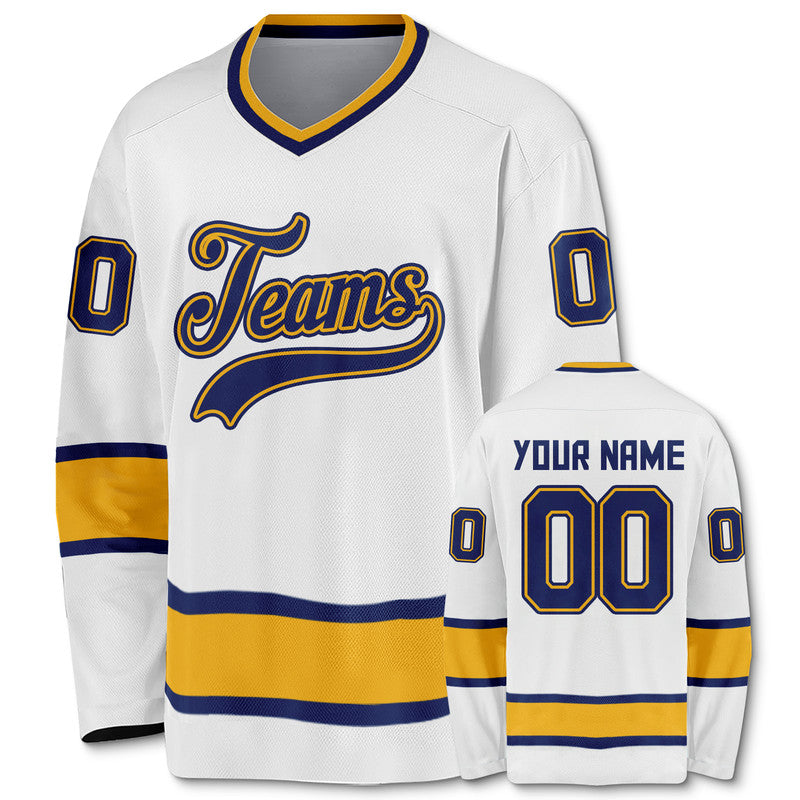 Custom White Royal-Gold Authentic Hockey Jersey1