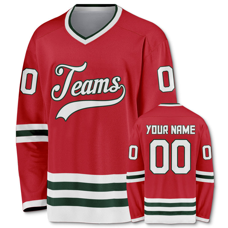 Custom Red White-Kelly Green Authentic Hockey Jersey