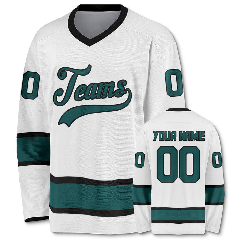 Custom White Aqua-Black Authentic Hockey Jersey