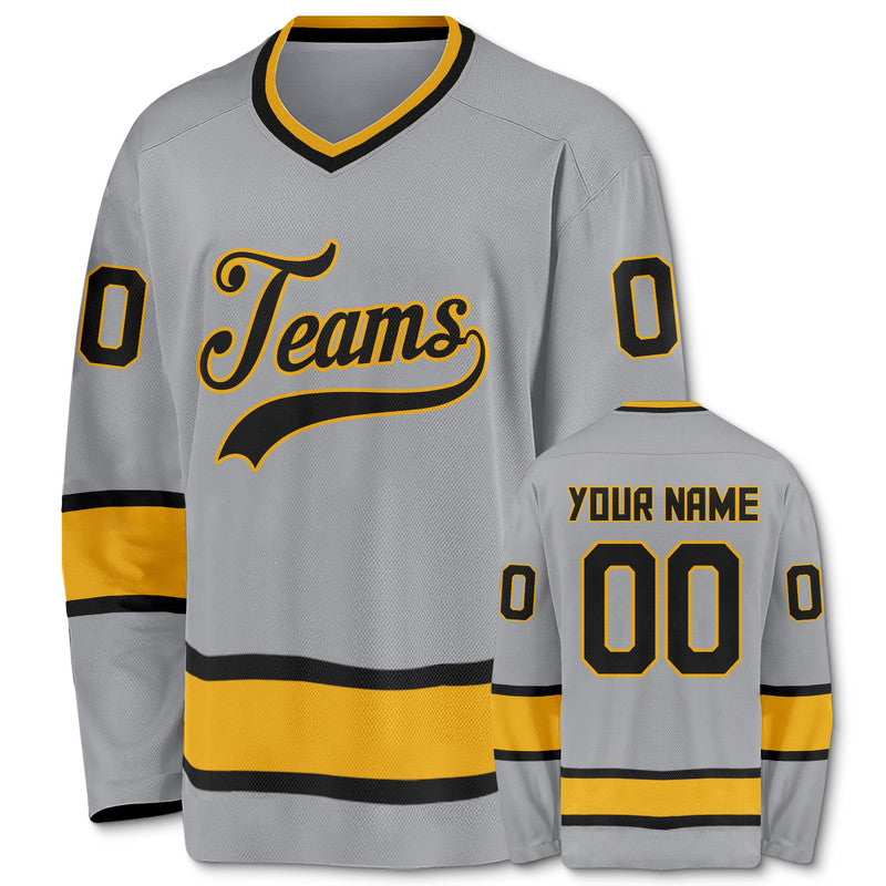 Custom Gray Black-Gold Authentic Hockey Jersey