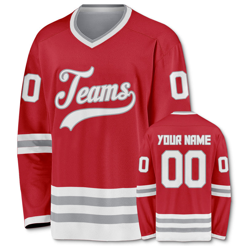 Custom Red White-Gray Authentic Hockey Jersey