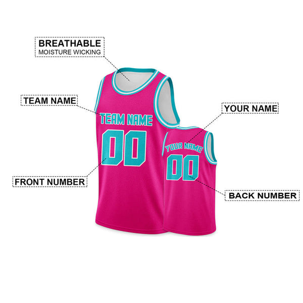 Custom Pink Aqua-White Round Neck Rib-Knit Basketball Jersey