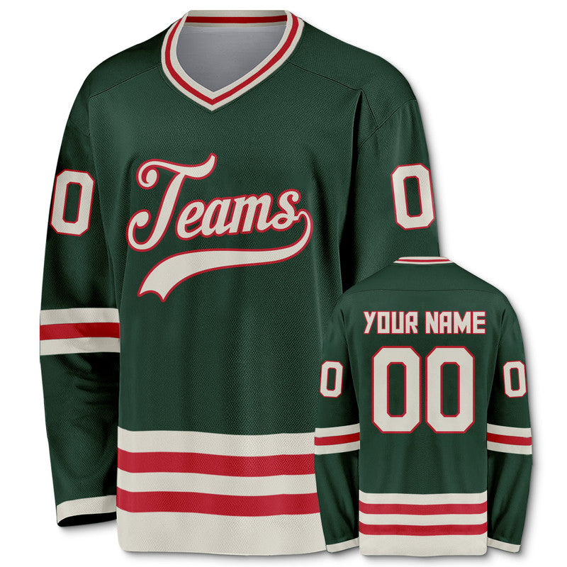 Custom Green Beige-Red Authentic Hockey Jersey