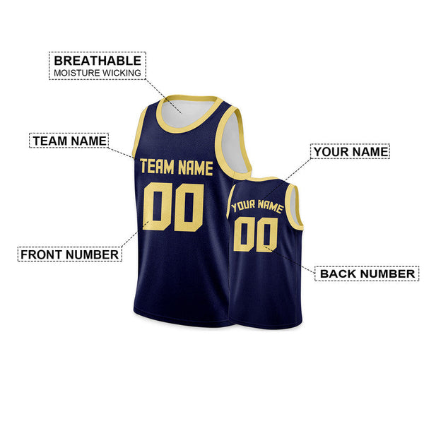 Custom Navy Old Gold Round Neck Rib-Knit Basketball Jersey