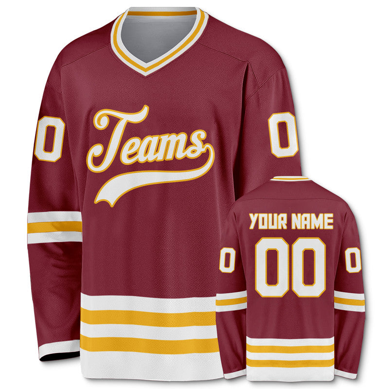 Custom Crimson Gold-White Authentic Hockey Jersey