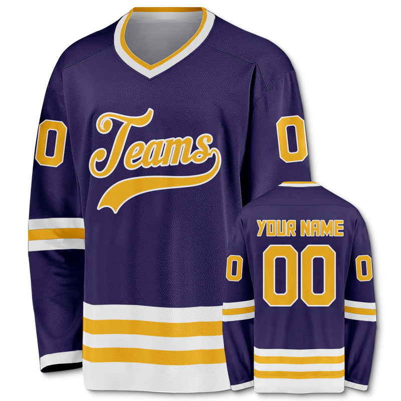 Custom Purple Gold-White Authentic Hockey Jersey