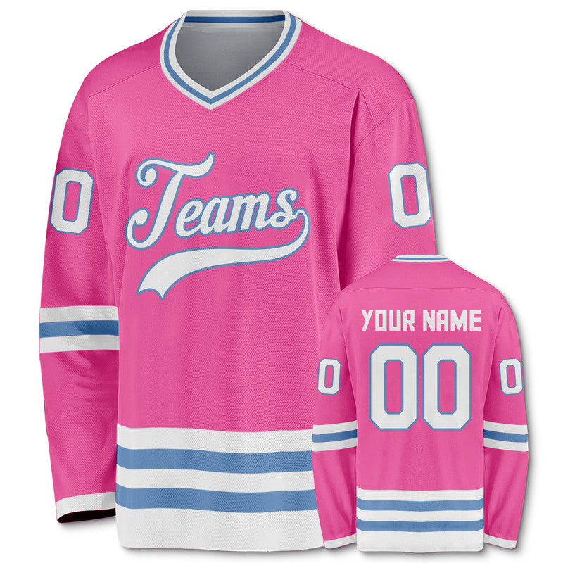 Custom Pink White-Light Blue Authentic Hockey Jersey