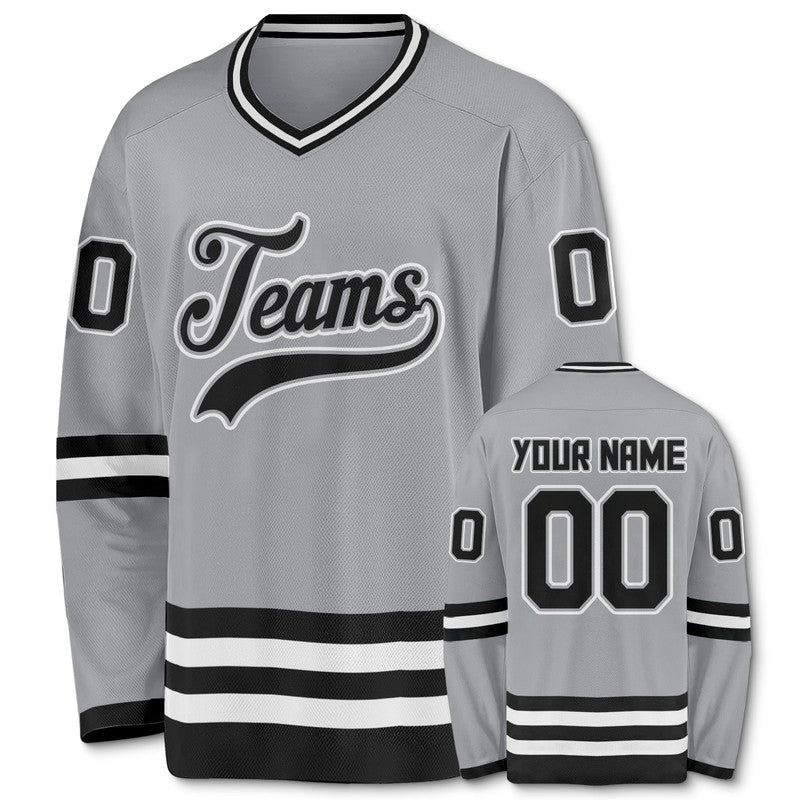 Custom Gray Black-White Authentic Hockey Jersey