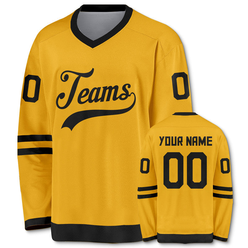 Custom Gold Black Authentic Hockey Jersey