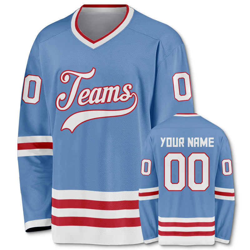 Custom Light Blue White-Red Authentic Hockey Jersey