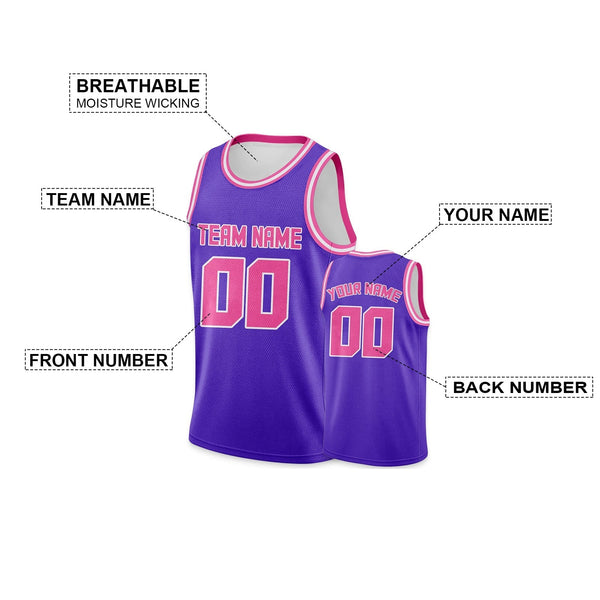 Custom Purple Pink-White Round Neck Rib-Knit Basketball Jersey