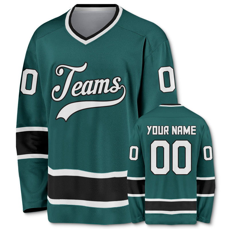 Custom Aqua White-Black Authentic Hockey Jersey