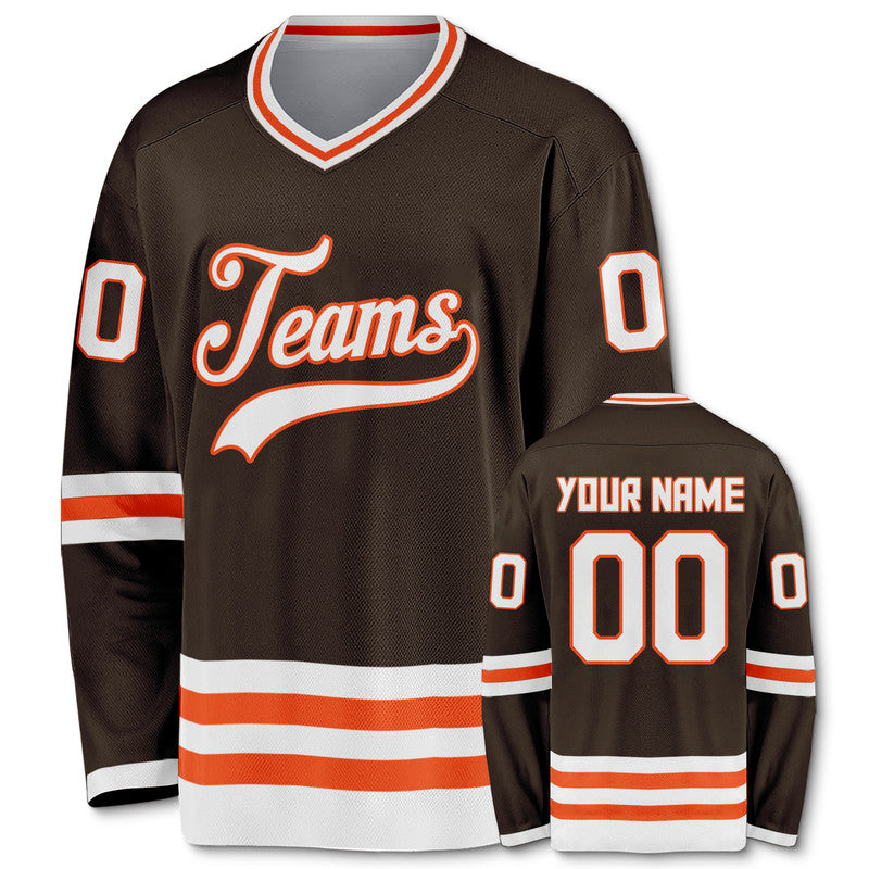 Custom Brown Orange-White Authentic Hockey Jersey