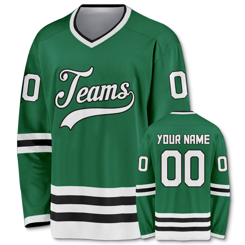 Custom Kelly Green White-Black Authentic Hockey Jersey