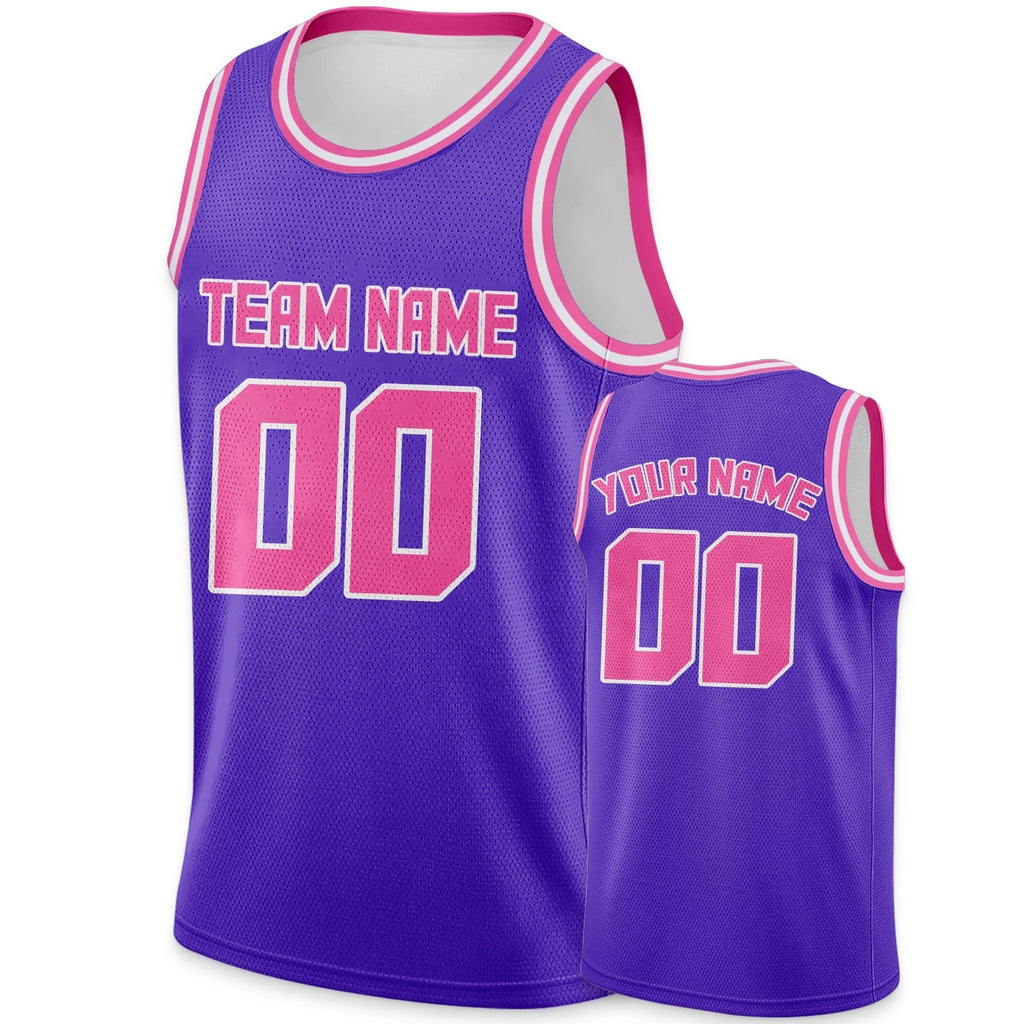 Custom Purple Pink-White Round Neck Rib-Knit Basketball Jersey